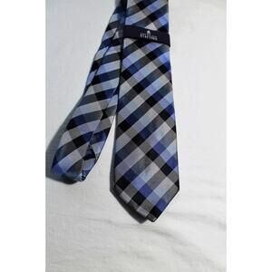 Vintage STAFFORD Blue & Gray Plaid Silk Necktie, 3.35 X 58 Inches, NOS With Tags